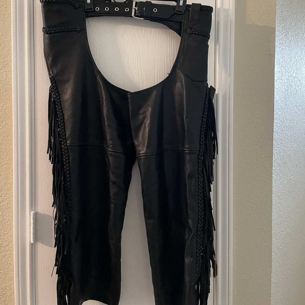 Black Leather Fringe Chaps